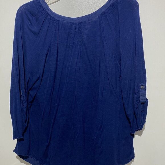 Nine West Jeans Women's Blue Floral Split Neck Rolltab 3/4 Sleeve Blouse Sz XXL - Picture 5 of 12